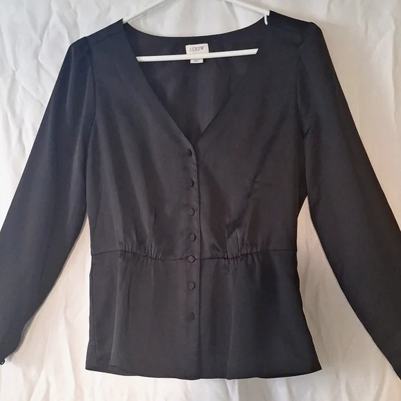 3/$20--J. Crew Black Button-Up Blouse, Cropped, Long Sleeves - Picture 6 of 14